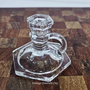 Vtg Art Deco Clear Crystal Taper Candle Stick Holder Chamberstick Hexagon Mini